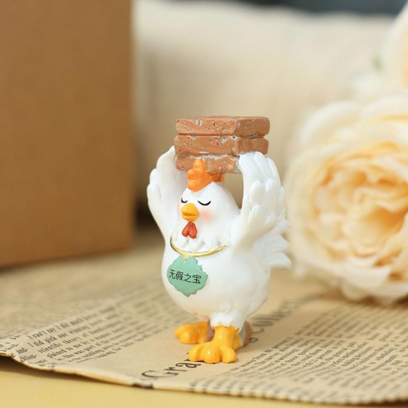 Resin Chicken Figurines with Brick Chicken Garden Statues Decors Decorative Ornament for Home Table Desk Yard Decors