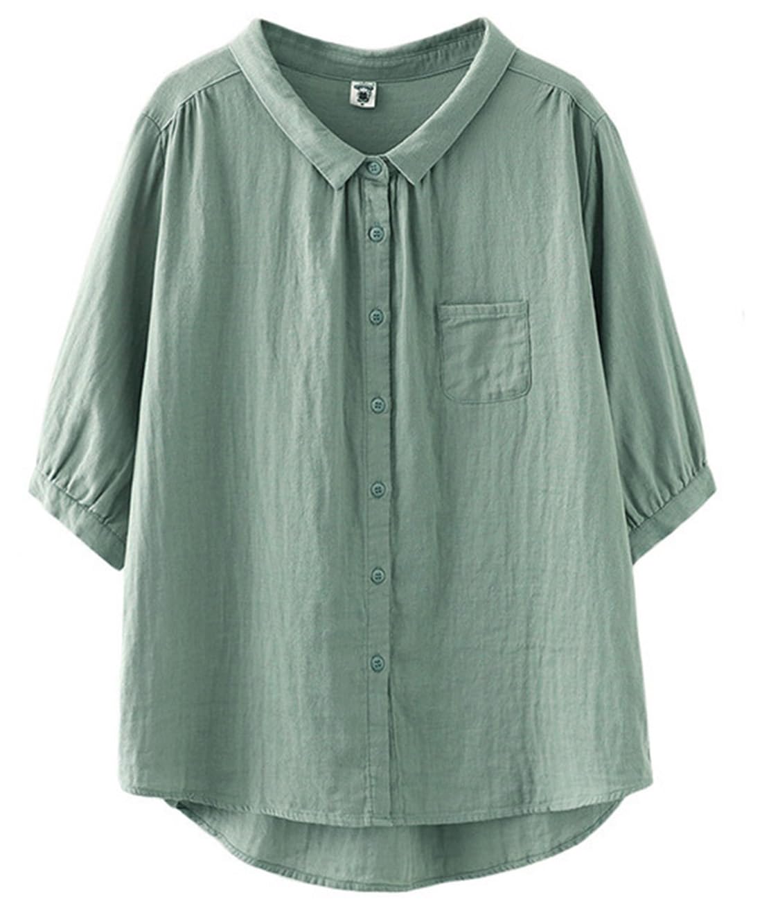 

Короткая Свободная Большого размера [JHIJSC] Женская Рубашка, Рукав, Лето, Хлопок, Посадка, Рукав 3/4, Стройнящая, Однотонная, Стильная, (JP, Алфавит, L, Зеленый) зелёный