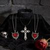 Gothic Heart Cross Pendant Necklace With Alloy Chain For Fashion Accessories