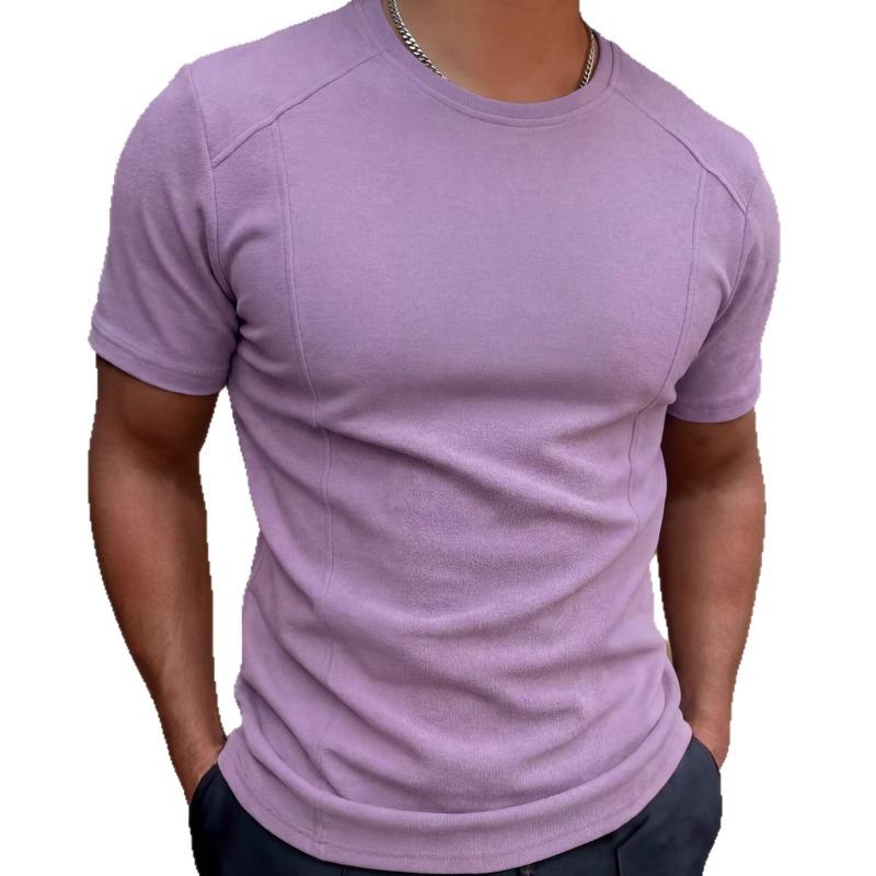 New Spring and Autumn German Velvet Cationic Solid Color Patchwork Short-sleeved Men's T-shirt Tops with Cuffs