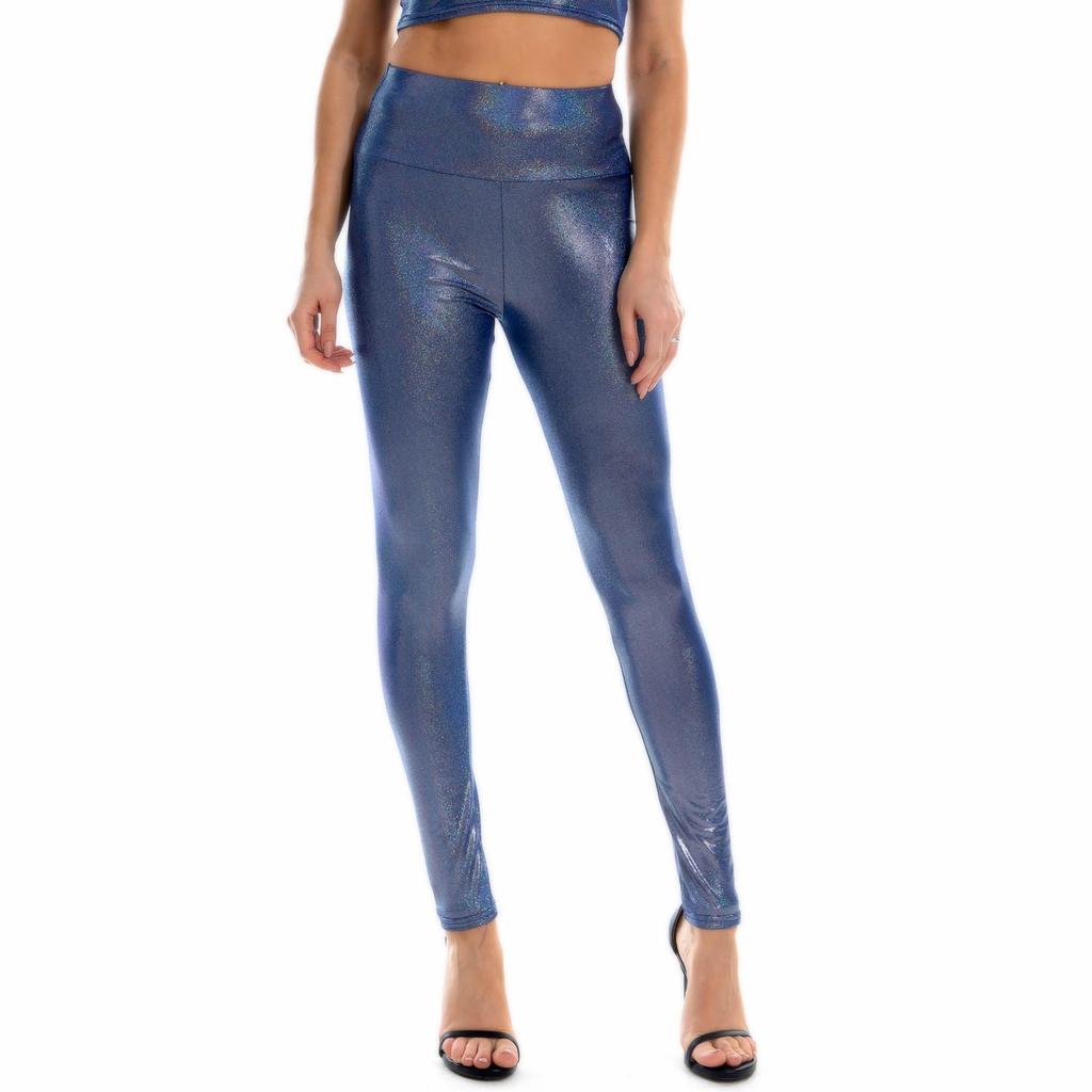 Kadın Parlak Metalik Tayt Seksi Yüksek Bel Elastik Skinny Pantolon Disko Pantolonu