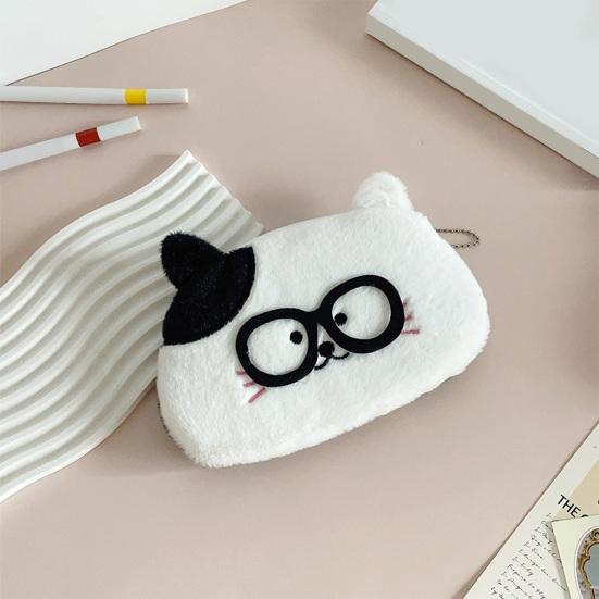 Cute Animal Pen Bag Kids Plush Cat Dog Pencil Pouch Stuffed Animal Wearing Glasses Zippered Stationery Bag for School Students Girls And Boys