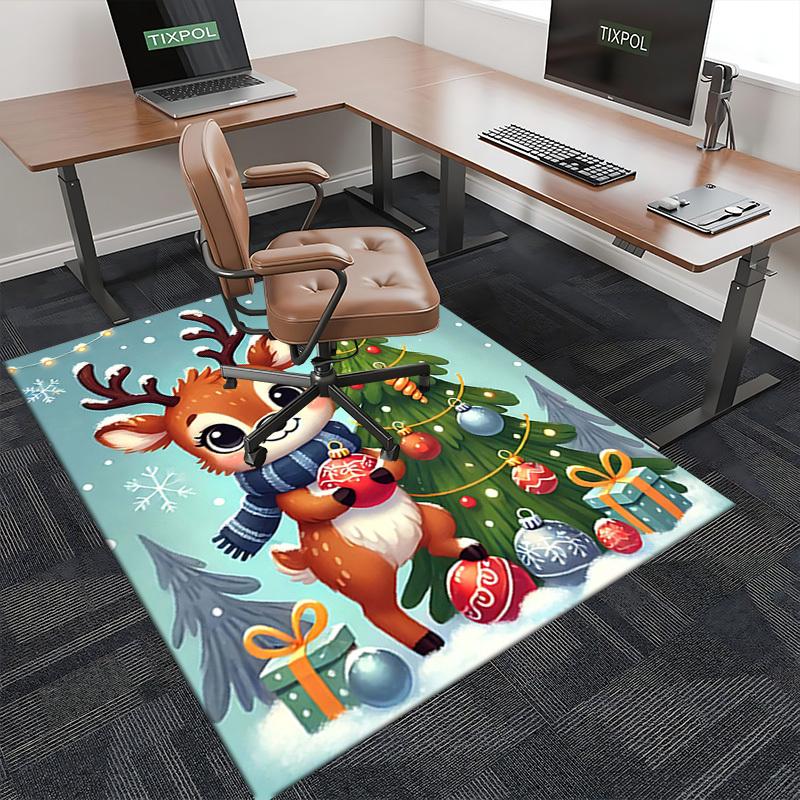 Anime Deer Christmas Tree Office Chair Mat Non-Slip Carpet Holiday Gift for Home Decor Living Room Bedroom Game Room Dormitory.R075