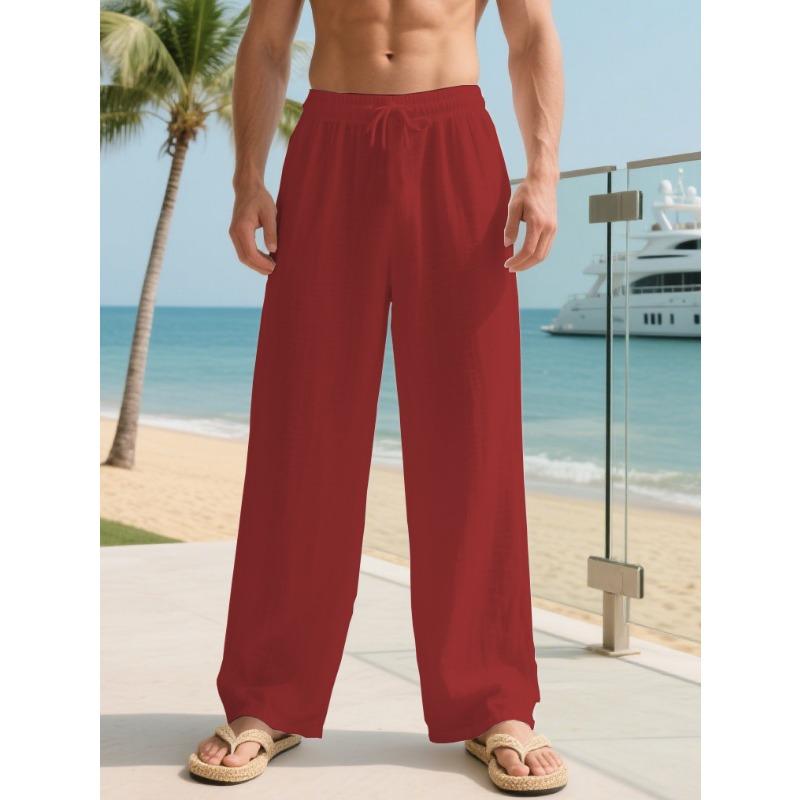 

Многоцветные льняные брюки Свободные повседневные мужские дышащие на кулиске Повседневные прямые брюки S красный