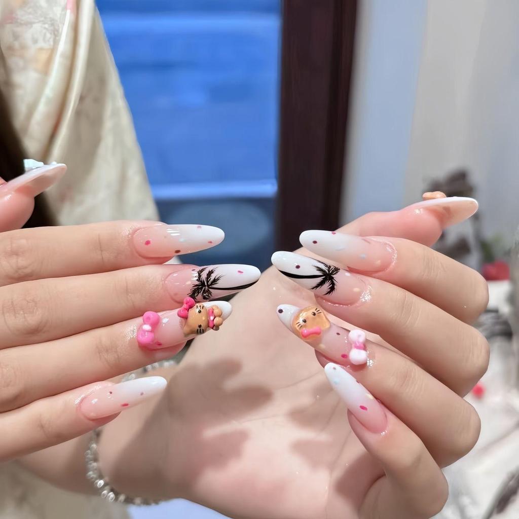 Blush French Cat Eye Princess Bow Nails - Handmade Wearable Nail Art