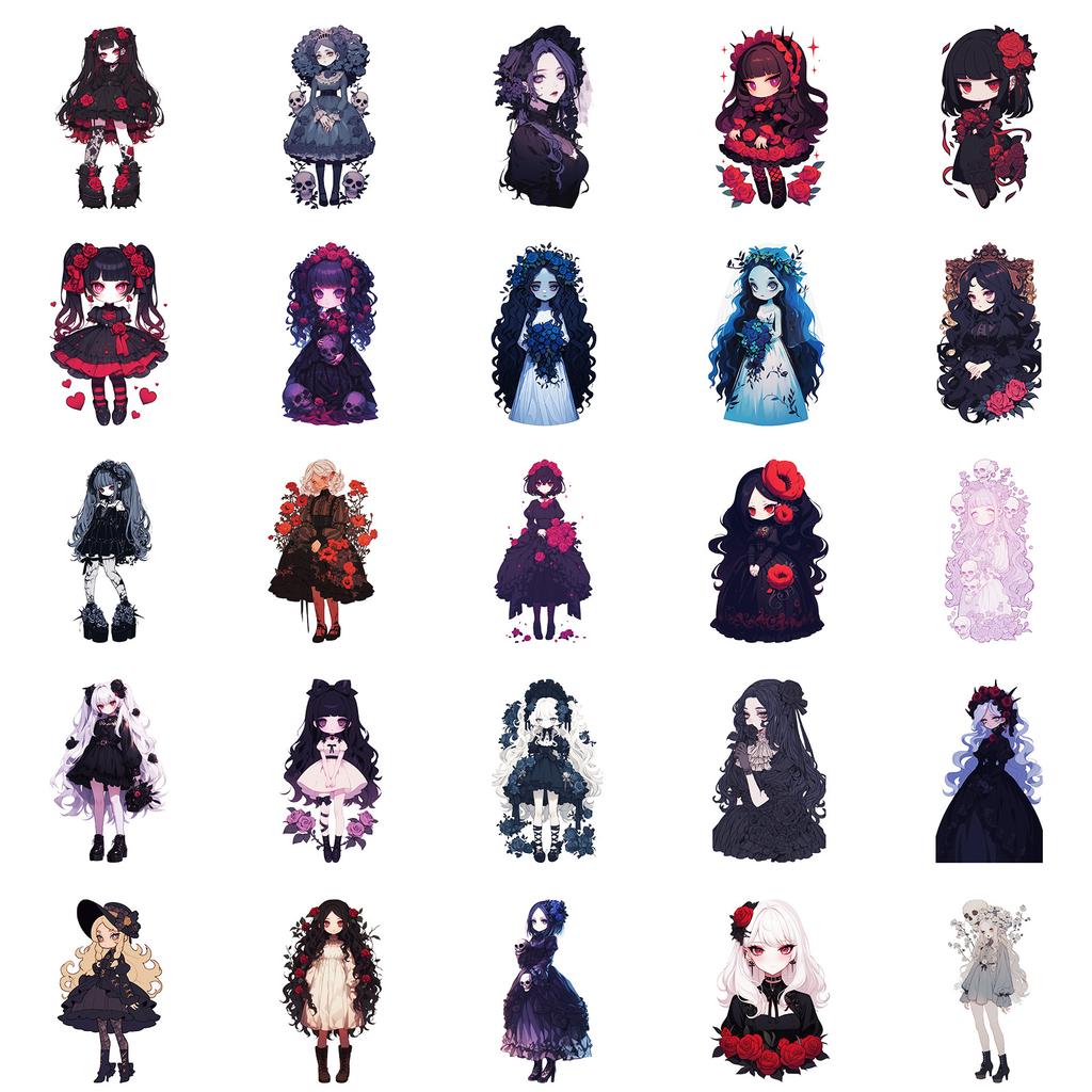 50 24-Year-Old Gothic Rose Girl Stickers Decorative Books Guitar Waterproof Graffiti Stickers