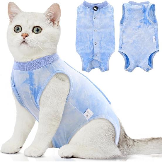 SAWMONG Cat Surgery Recovery Suit,Breathable Cat Onesie After Surgery Spay Surgical,E-Collar Alternative Non-Lick Pet Body Suit Purple S