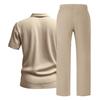 European Men's Casual Linen Short-Sleeve Shirt & Long Pants Set - Breathable Cotton Blend Two-Piece