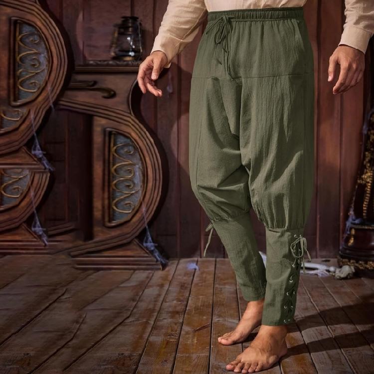Men Pirate Pants Renaissances Ankle Band Pant Medieval Vikinges Navigator Pants Halloween Costume Cosplay with Drawstring