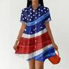 Women's Casual Loose Fit Shirt Dress Button Front Short Sleeve Collar Dress Independence Day Print Summer Dress