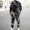 Men Navy Blue White Water Drop Floral Decor Print Long Sleeve Sweatshirt Jogger Pants Two Piece Suit