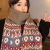 Vintage Fair Island coffee-colored knitted scarf for girls in winter, new Korean thickened warm and versatile wool scarf in winter