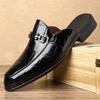 New Men's Black Grey Brown Crocodile Pattern Leather Half Slippers Shoes Male Casual Mules Moccasins Breathable Loafers