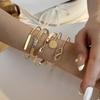 European Geometric Heart Bracelet Set: 5-Piece Layered Metal Jewelry with Retro Style
