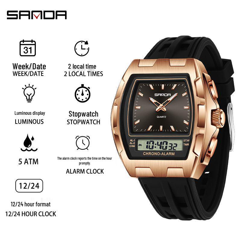 SANDA Men's Multifunctional Sports Watch - Dual Display, Waterproof, Casual & Versatile.