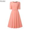 ZANZEA Women Elegant Casual Round Neck Half Sleeve Dress