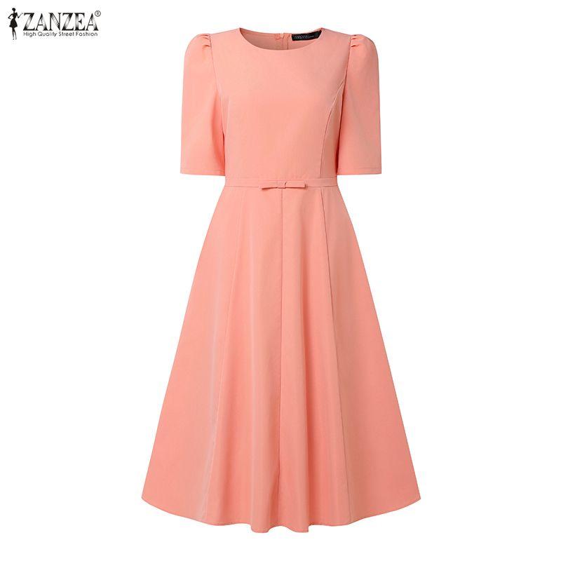 ZANZEA Women Elegant Casual Round Neck Half Sleeve Dress