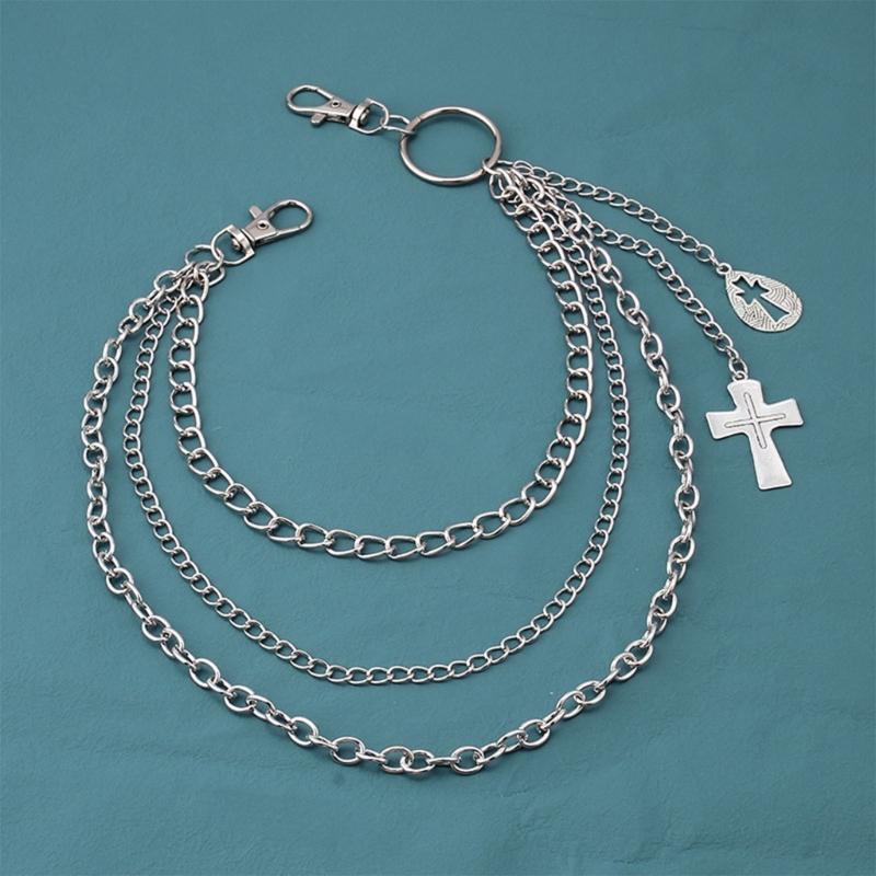 Punk Jeans Pants Chain Multi Layer Chain Cross Charm Waist Wallet Chain Summer Belt for Dancers