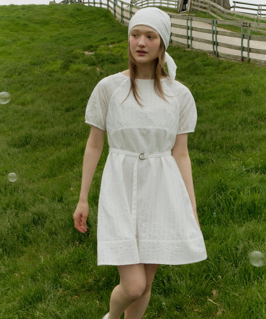 ITOV SEOUL Boatneck Cotton A-Line Dress White
