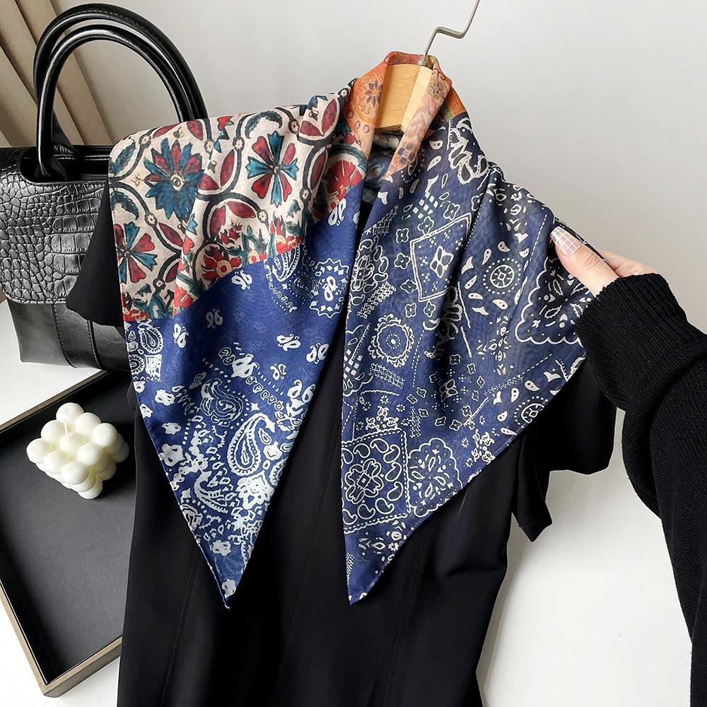 Oil Painting Retro Literary Silk Scarf Cotton Square Versatile Cashew Nut 70cm Square Waist Seal Belt
