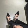 Slim Strap High Heels Women's Pointed Toe Shallow Mouth Hollow Patent Leather One Buckle Strap Wrapped Stiletto Sandals