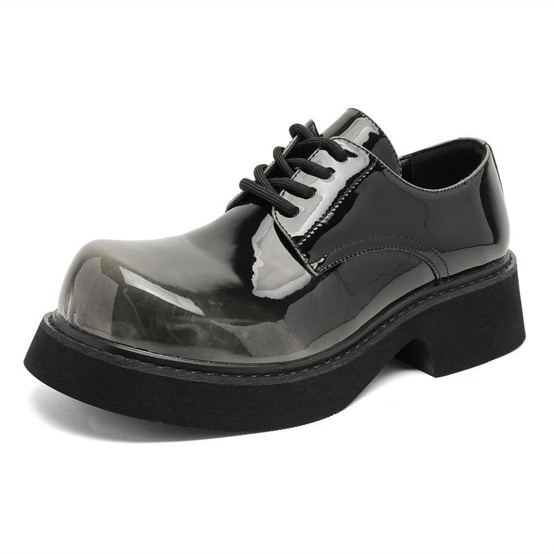 Big Head Leather Shoes Men's 2025 New British Style Tooling Martin Shoes Men's High-end Patent Leather Glossy Derby Shoes