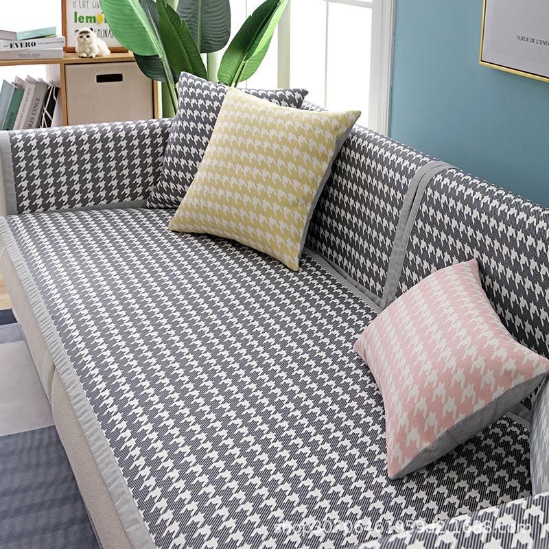 Sofa Cushion Summer Non-Slip Small Plaid Ice Silk Seat Cushion for Summer Simple Summer Style Fresh Backrest Towel Sofa Cover