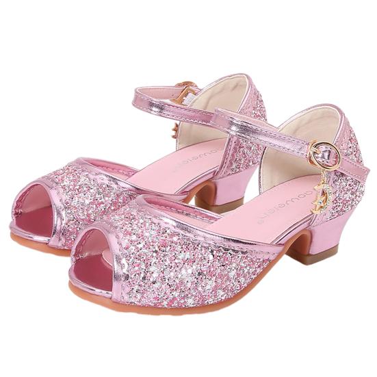 Splozh Girls Dress Shoes Princess High Heels Closed Toe Party Wedding Flower Girls Shoes Toddler Little Big Kid,Silver 11