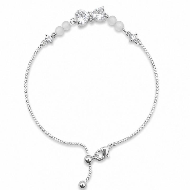 Elegant Cats Eye Butterfly Pull-Through Bracelet Women Lightweight Luxury Fashion Accessory Electroplated Eco-Friendly White Cat s Eye Butterfly Knot