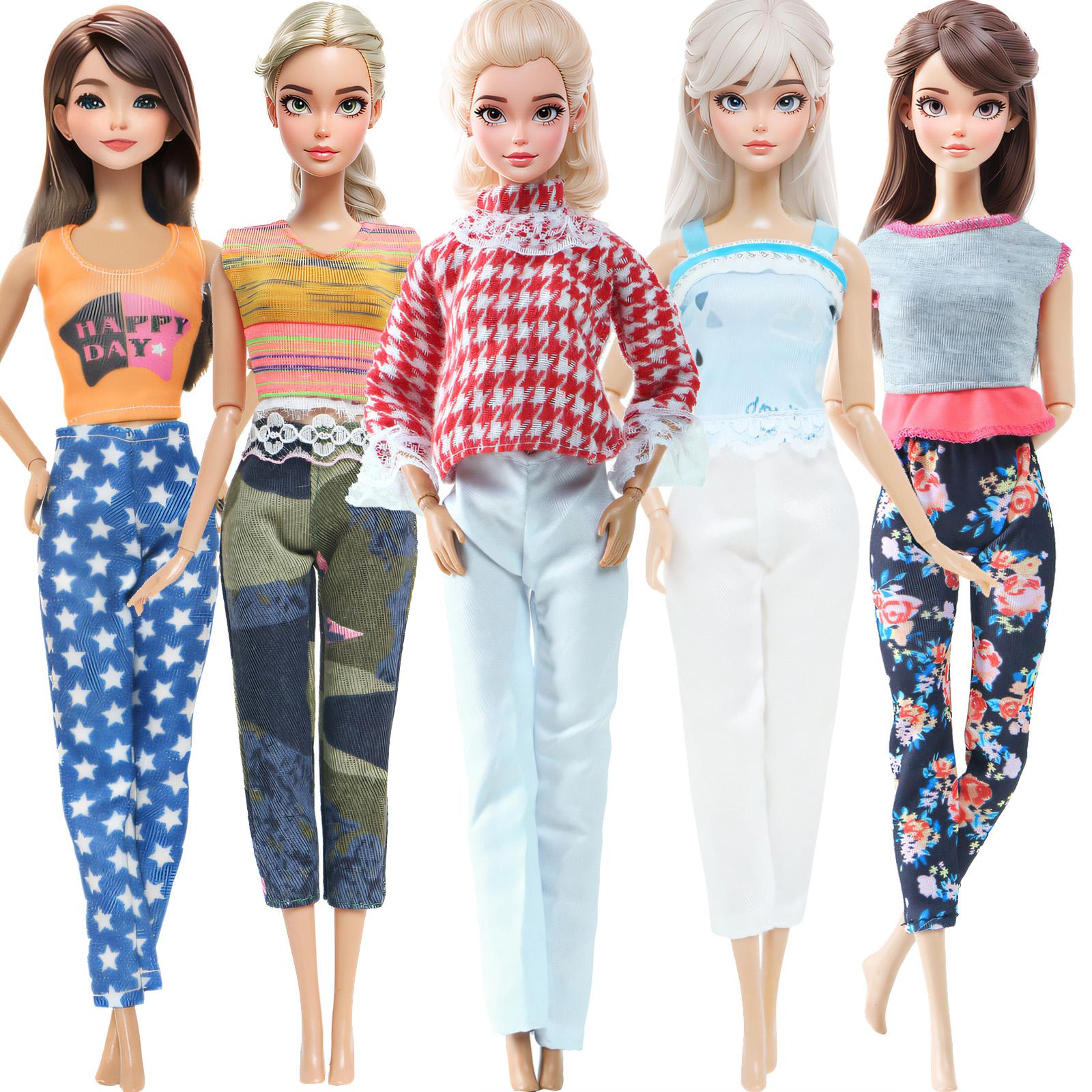 

5 комплектов одежды для кукол-девочек, мини-платье, пальто, блузки, брюки для куклы Барби, детский подарочный набор игрушек (НЕТ КУКЛ)