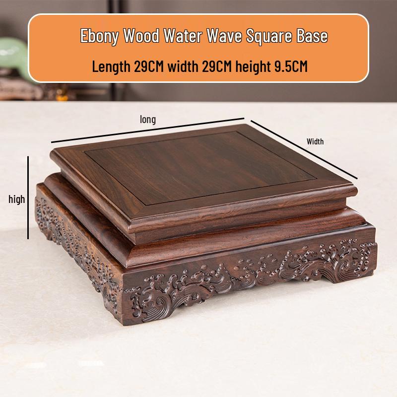 Socha Buddhy z palisandru a ručně vyráběné předměty Guanyin na podstavci z masivního dřeva s obdélníkovou vázou a kamenným bonsají