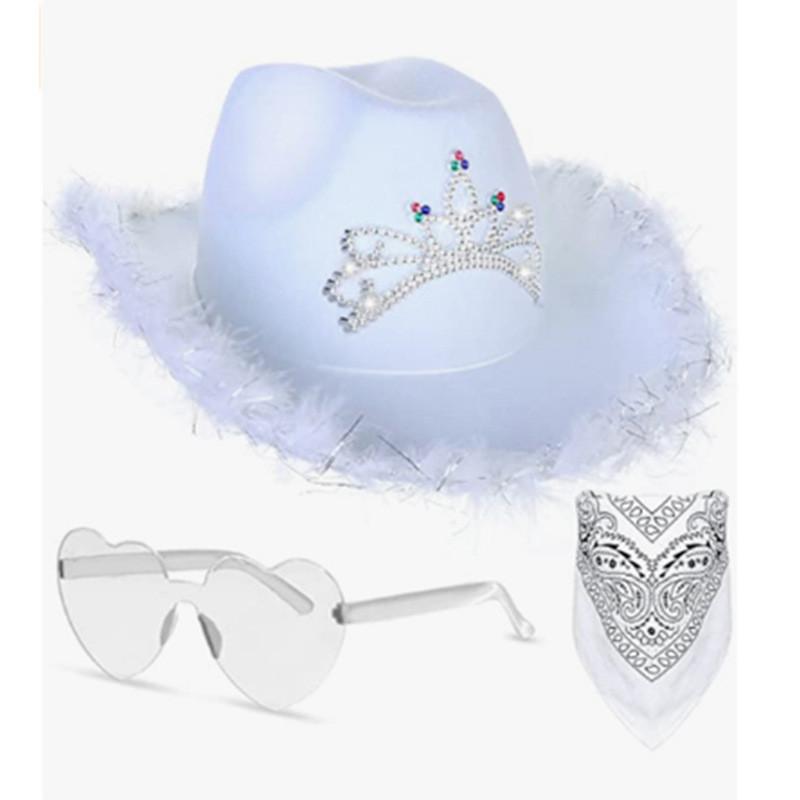 Denim Hat Set With Pink Frayed Crown And Glitter Sequins For Party Costumes