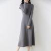 Solid Color Thin Semi-turtleneck Knitted Dress Women's Autumn and Winter New Temperament Elegant Inside with Backing Sweater Long Dress