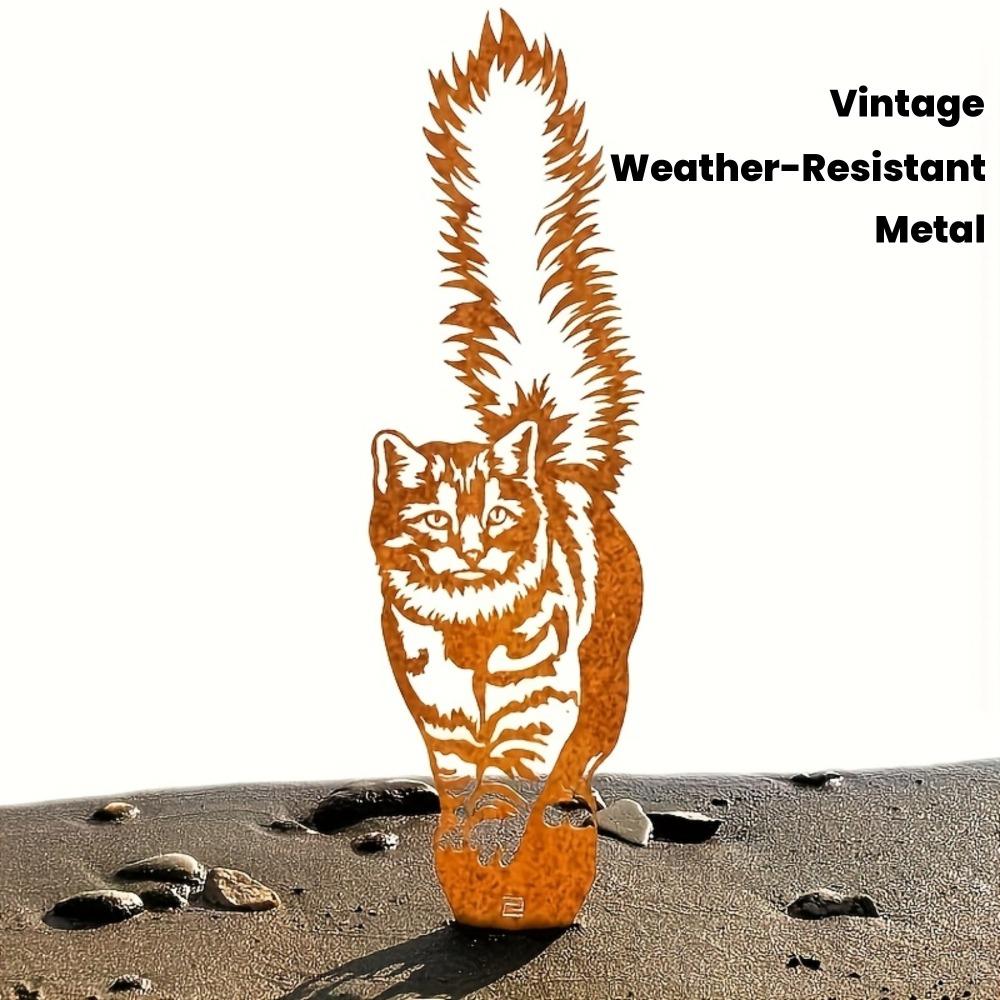 Freestanding Metal Cat Garden Stake Abstract Rustic Iron Sculpture Indoor Outdoor Lawn Decor Sturdy Durable Yard Patio Decoration Gift Cat Lovers