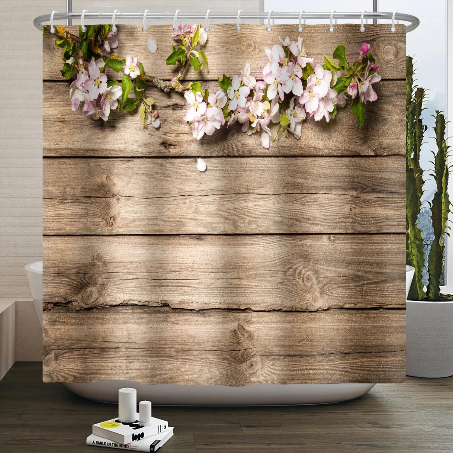 Rustic Wooden Board Shower Curtain Farmhouse Vintage Wood Grunge Plank Barn Country Life Waterproof Bath Bathroom Shower Curtain W60H190(CM)-1 Pcs
