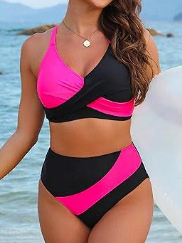 

2025 Европейский и американский цветной блок с высокой талией, завязывающийся, раздельный купальник-бикини Small цветочные печати