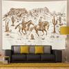 Vintage Western Cowboy Tapestry, Retro Desert Horse Riding Sketch Wall Hanging, Aesthetic Wild West Tapestry for Bedroom Living