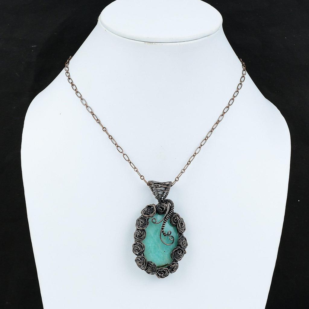 Amazonite Copper Pendant Wire Wrapped Pendant Gemstone Pendant Wire Wrap Jewelry Handmade Pendant Copper Jewelry For Gift Birthstone Pendant