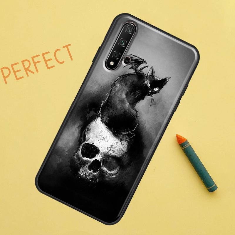 Black Cat Skull Goth Witch Case For Huawei P30 Pro P20 P40 Lite Nova 8i 7i 3i 11i 5T 9 10 SE Y60 Y61 Y70 Y90 P Smart Z