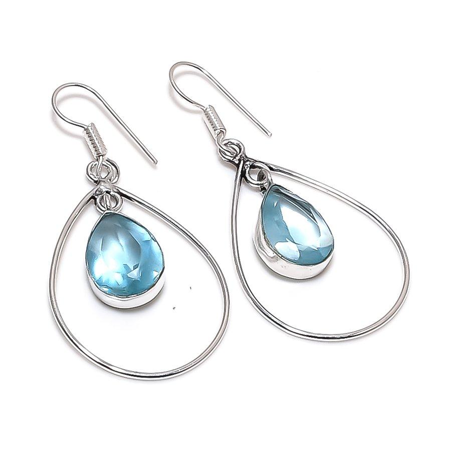 

Natural Blue Topaz Gemstone 925 Sterling Silver Jewelry Earring 2.01 C7h63