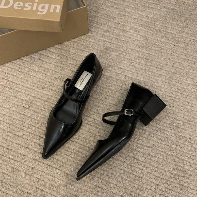 Fashion Retro Style Thick Heel Women Mary Jane Shoes Fashion Shallow Pointed Toe Ladies Comfort Office Pumps Footwear