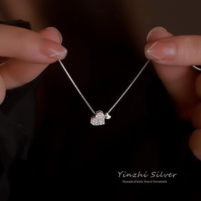 Doppelherz Zirkonia Halskette - Elegante herzförmige Anhänger Schlüsselbeinkette, Perfektes Geschenk für Freundin