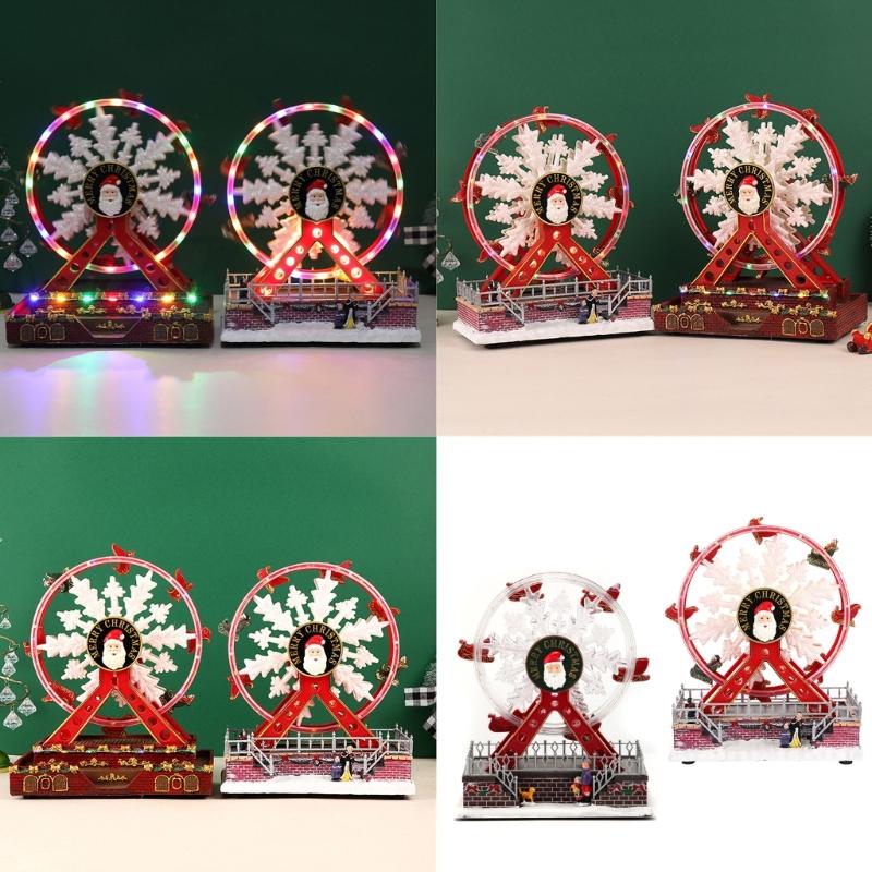 Elegant Ferris Wheel Decoration with LED Lights Rotating and Musical Tabletop Ornament Christmas Party Accessory