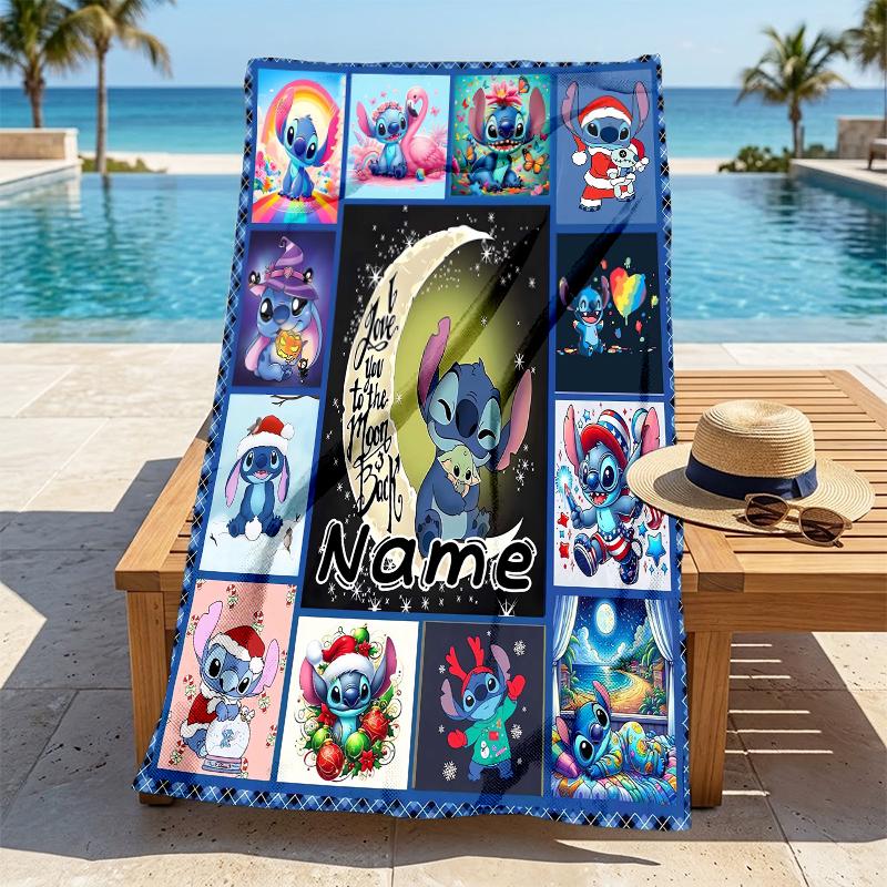 Custom Name Stitch Floral Stylish Digital Printing Beach Towel Quick‑Drying Absorbent Blanket for Beach Pool Gym Travel