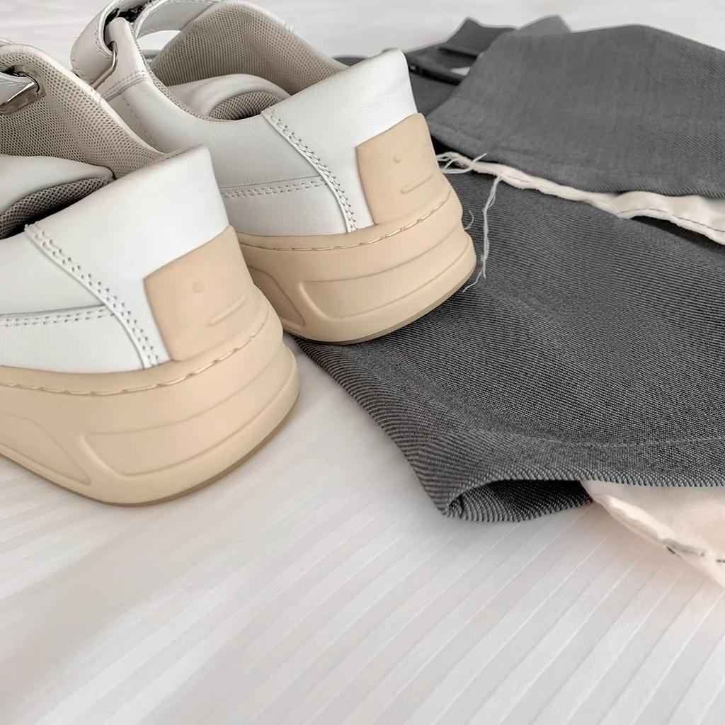 Velcro platform sports casual little white shoes women's 2025 spring and autumn new leather round head height increase and thin board shoes