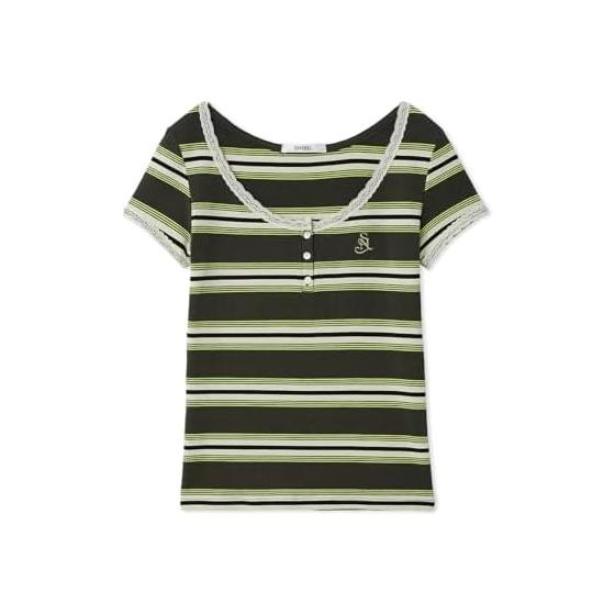 [Sneider] Lace Design Henley Neck T-Shirt SWCT261221 Women s