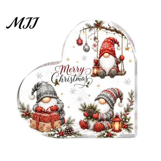 Custom Acrylic Tabletop Ornament Heart Shaped Christmas Gnome Decor, 2D Flat Holiday Festive Interior Decor Centerpiece with Love Design, Room