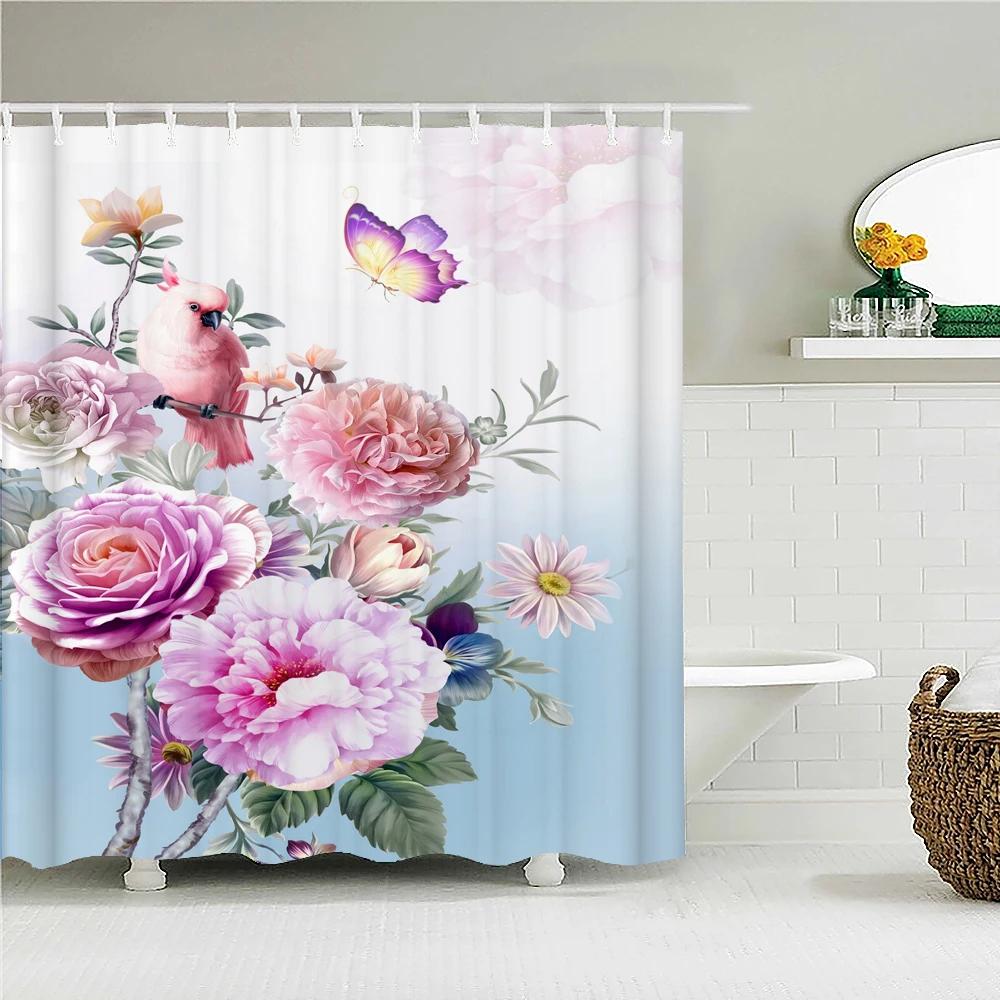 

Универсальная водонепроницаемая шторка для душа с цветочным и природным принтом - Стильный, прочный и простой в уходе выбор для многотематичного декора ванной комнаты W90XH180cm