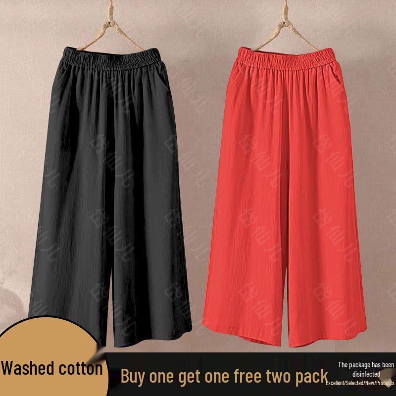 Cotton Wide-Leg High Waist Elastic Cropped Pants for Women - 2026 Summer Collection