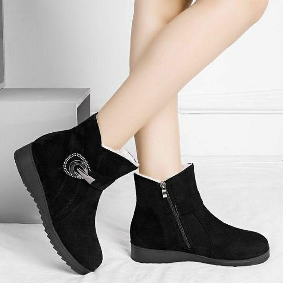 Fashion Solid Color Plain Woman Shoes Zip Work Autumn Winter Plush Warm Boot Fashion 2025 Chic and Elegant Furry Snow Boots for Women